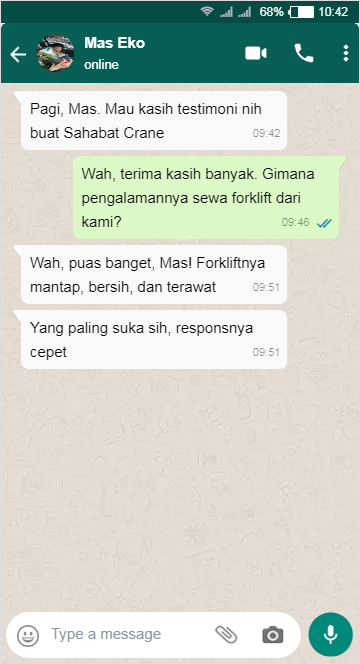Testimoni Sewa Forklift di Sahabat Crane